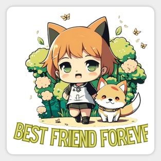 Chibi Companions: Girl and Shiba Inu in Anime Style Magnet